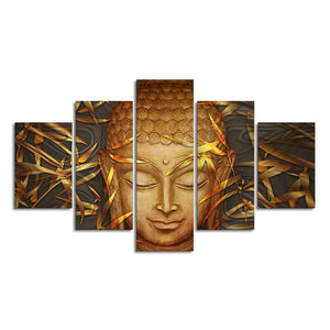 Lord Gautam Buddha with Serene Smile Wall Painting of Five Pieces