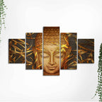 Lord Gautam Buddha with Serene Smile Wall Painting of Five Pieces