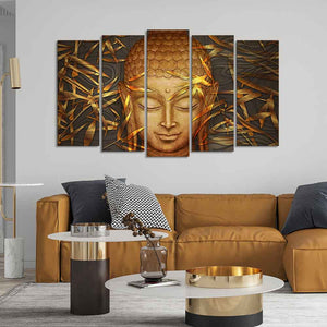 Lord Gautam Buddha with Serene Smile Wall Painting Set of Five