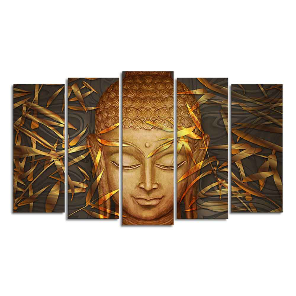 Lord Gautam Buddha with Serene Smile Wall Painting Set of Five