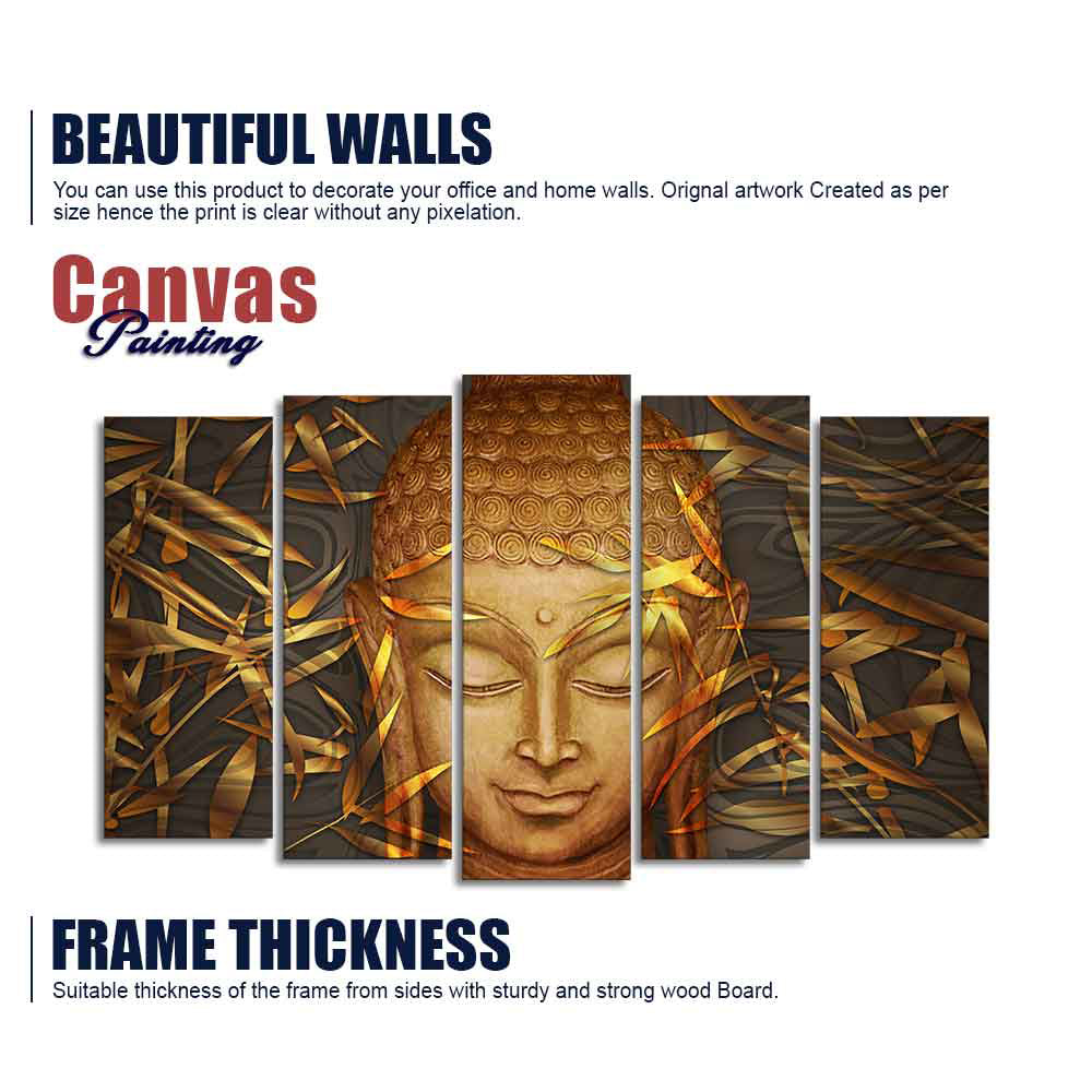 Lord Gautam Buddha with Serene Smile Wall Painting Set of Five