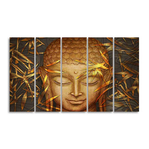 Lord Gautam Buddha with Serene Smile Wall Painting Set of Five Pieces