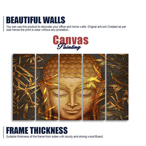 Lord Gautam Buddha with Serene Smile Wall Painting Set of Five Pieces