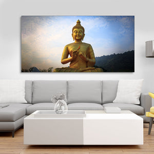 Lord Golden Buddha Meditating Canvas Wall Painting