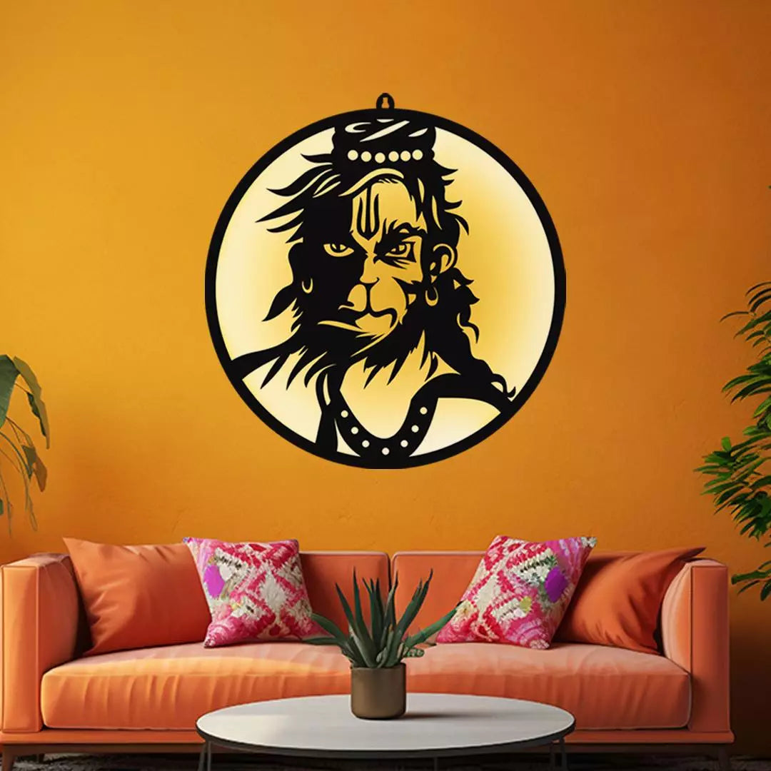 Lord Hanuman Face LED Wall Art for Mandir and Wall Decor