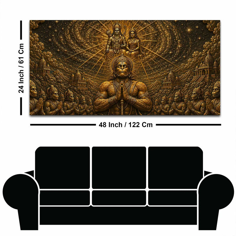 Lord Hanuman Ji Divine Devotion for Sita Ramji Metallic Look 3D Canvas Wall Painting