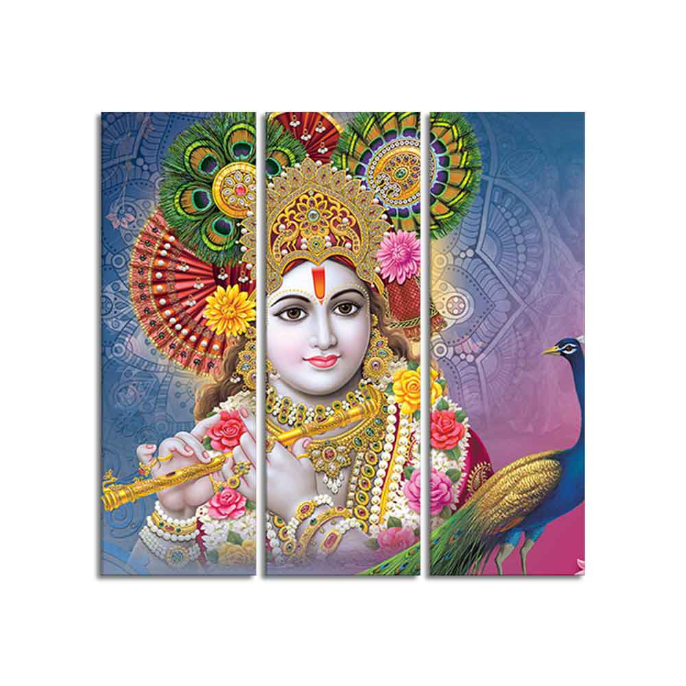 Lord Kanha Ji beautiful Wall Painting of 3 Panels