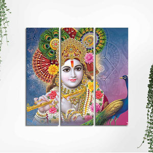 Lord Kanha Ji beautiful Wall Painting of 3 Panels