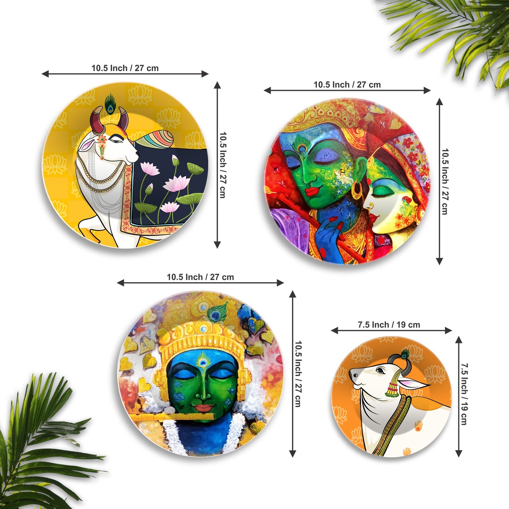 Lord Krishna and Cow Premium Wall Plates Painting Set of Four