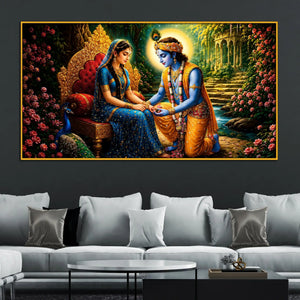 Lord Krishna and Radha Premium Floating Frame Crystal Wall Painting