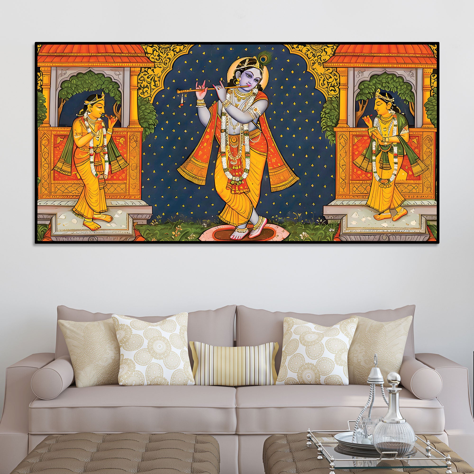Lord Krishna Bhakti Wall Painting for Decoration
