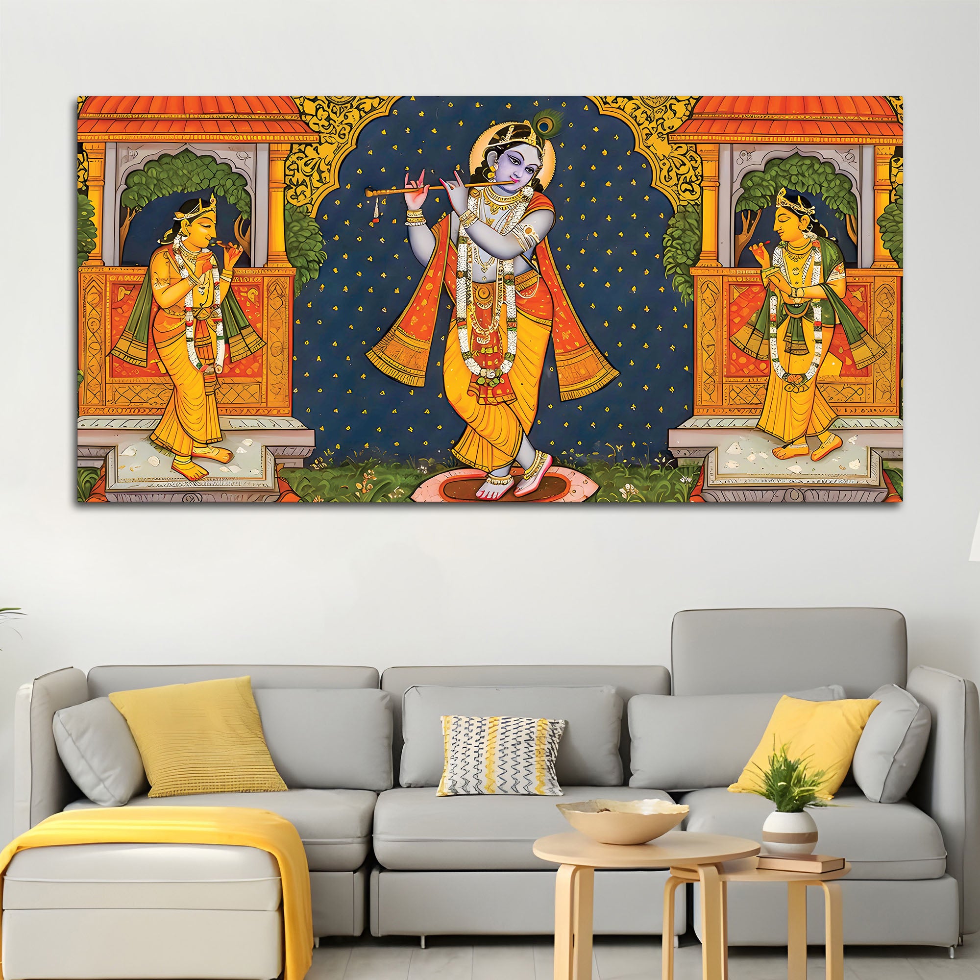 Lord Krishna Bhakti Wall Painting for Decoration