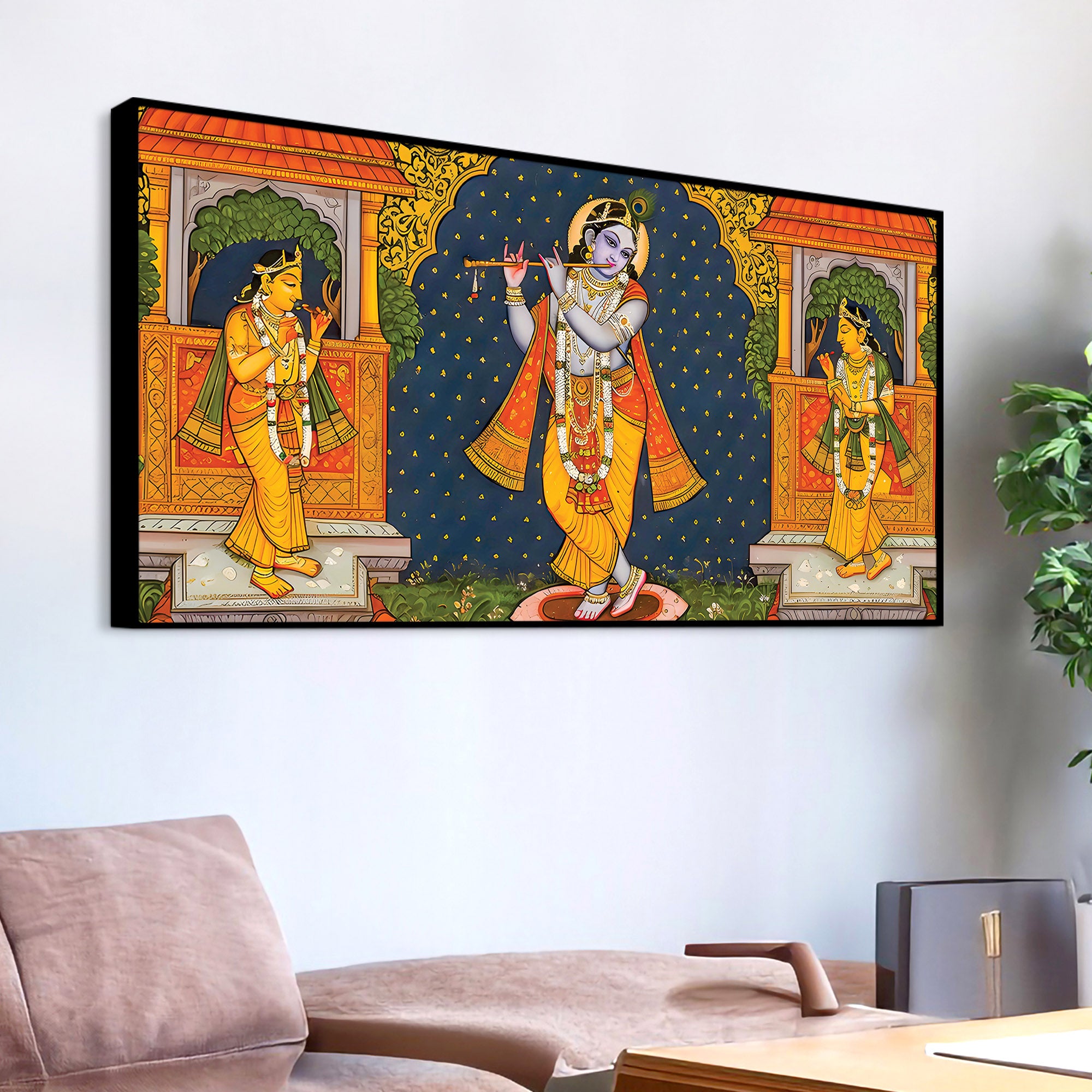 Lord Krishna Bhakti Wall Painting for Decoration