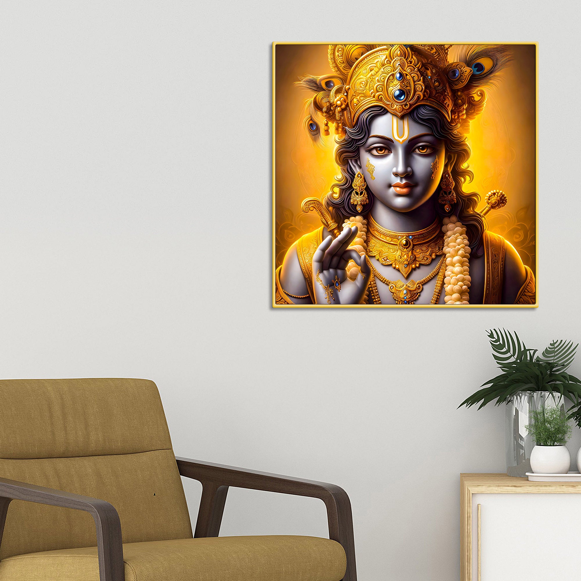 Lord Krishna Blessing Portrait Wall Painting for Home Interior – Modern Devotional Canvas Wall Art for Home
