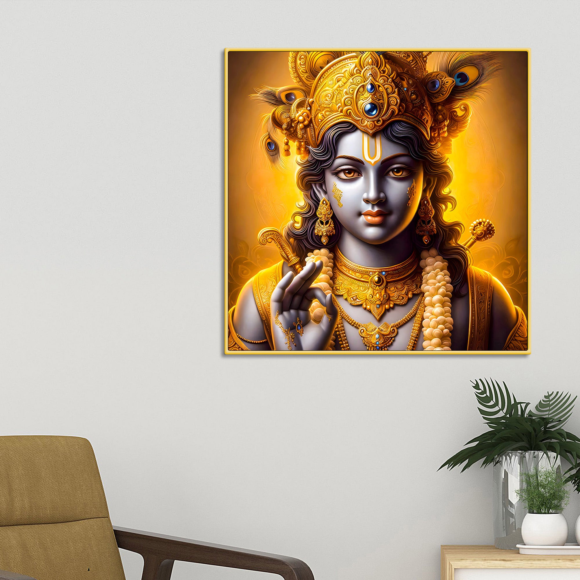 Lord Krishna Blessing Portrait Wall Painting for Home Interior – Modern Devotional Canvas Wall Art for Home