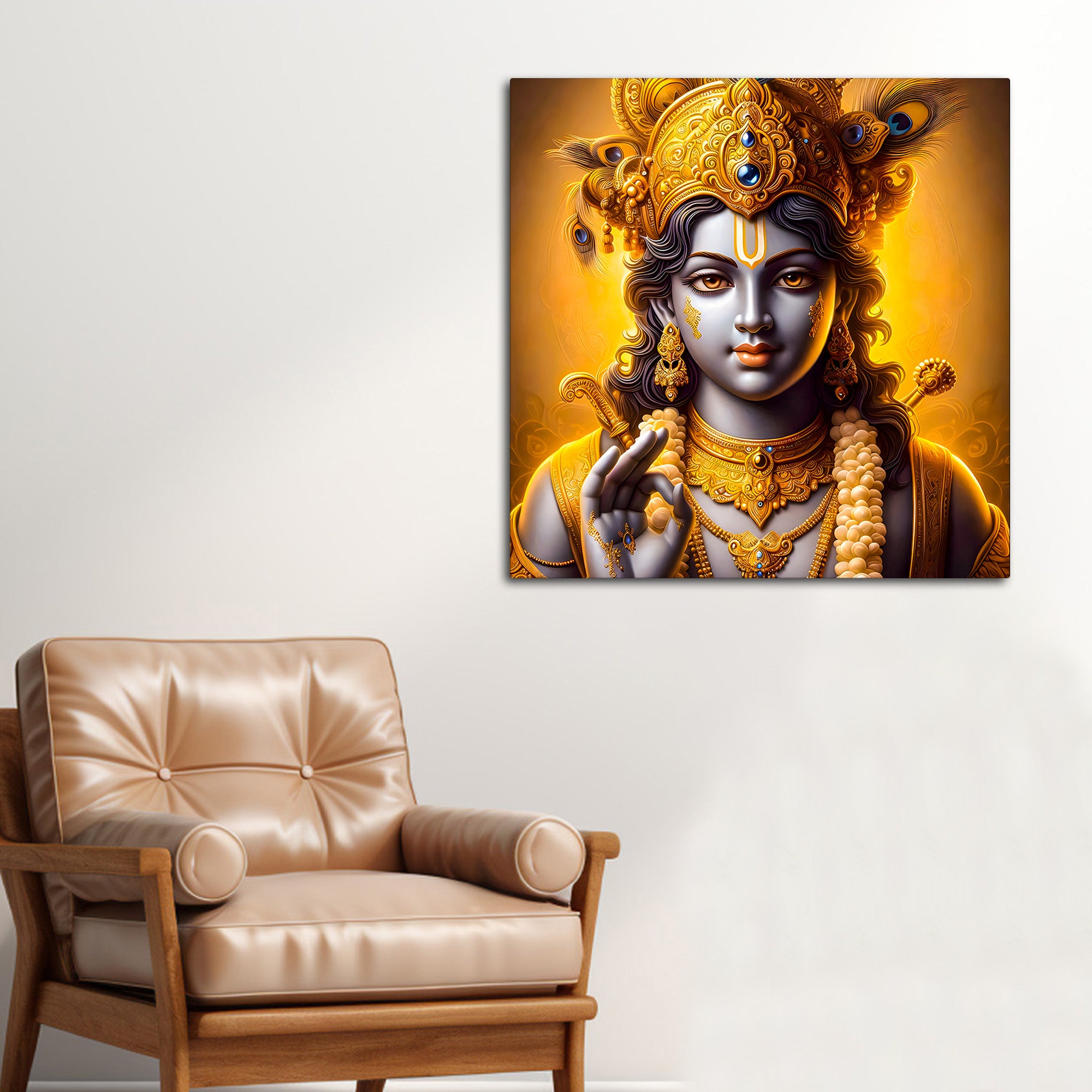 Lord Krishna Blessing Portrait Wall Painting for Home Interior – Modern Devotional Canvas Wall Art for Home