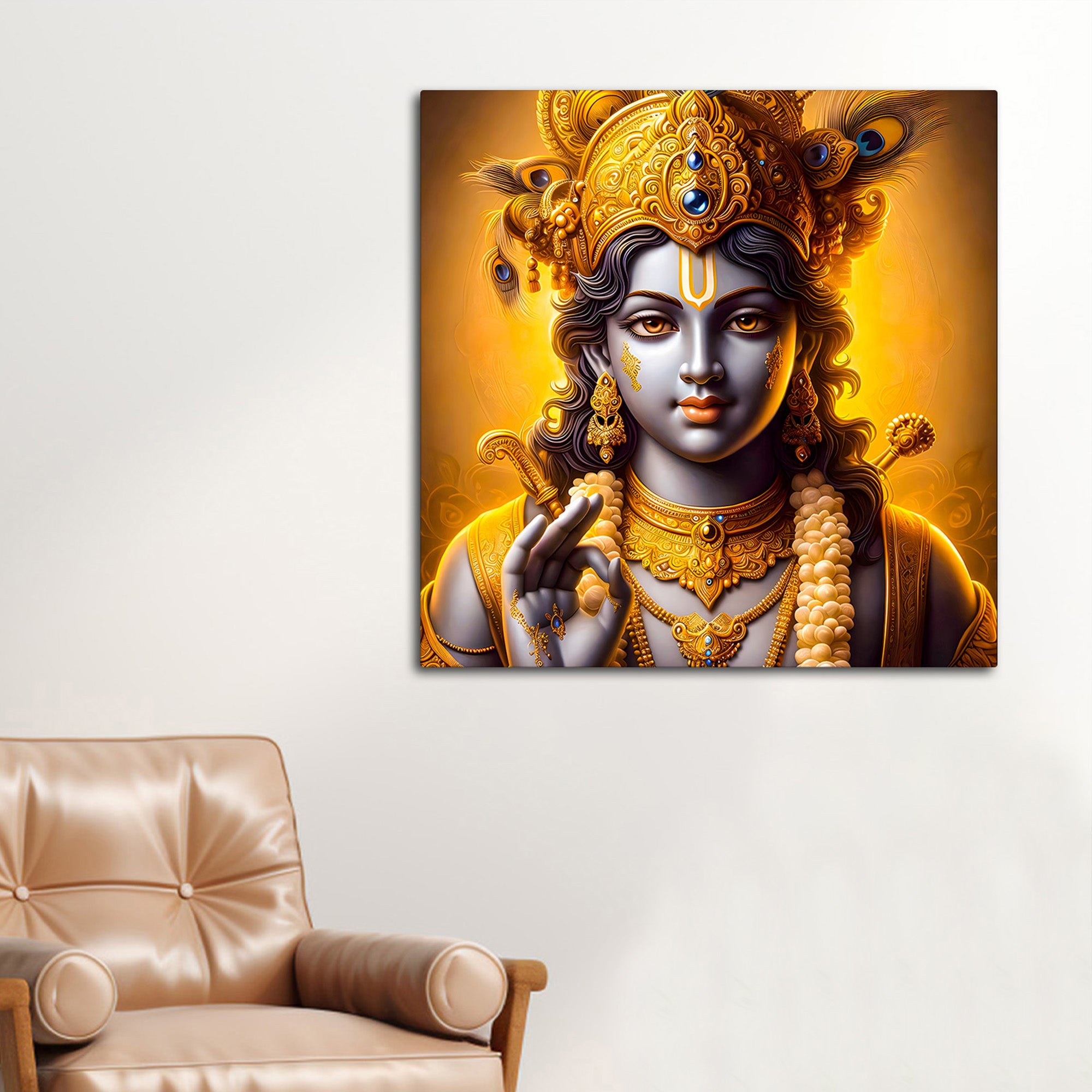 Lord Krishna Blessing Portrait Wall Painting for Home Interior – Modern Devotional Canvas Wall Art for Home