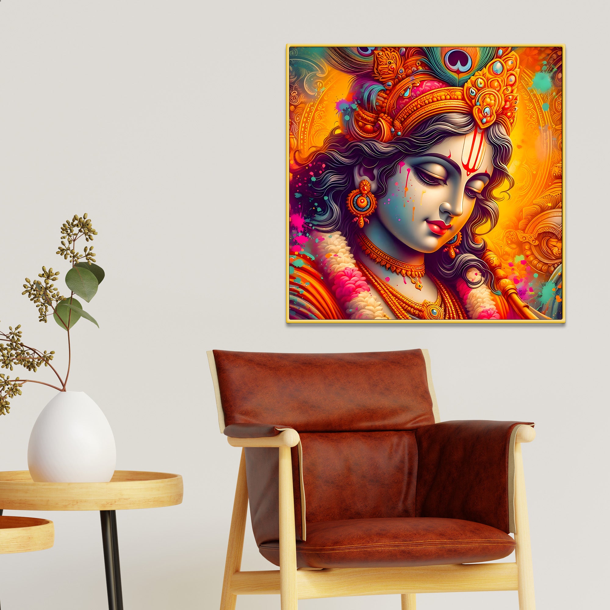 Lord Krishna Color Splash Portrait Art – Modern Devotional Canvas Wall Painting