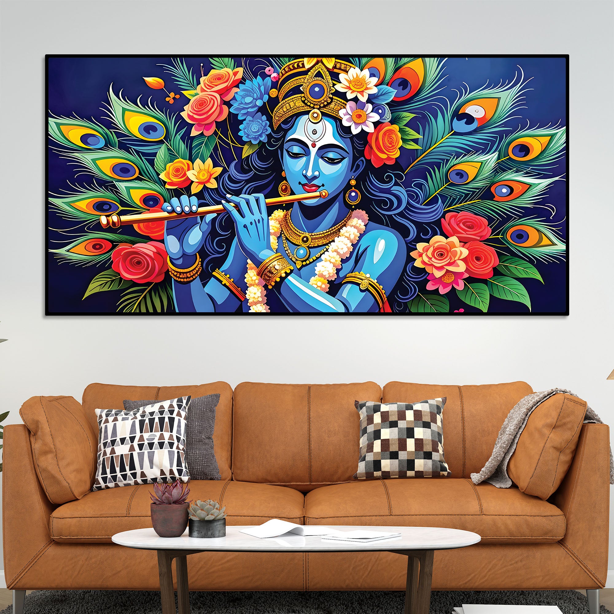 lord-krishna-floral-peacock-theme-painting