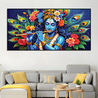 Lord Krishna Floral Peacock Theme Painting