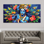 Lord Krishna Floral Peacock Theme Painting