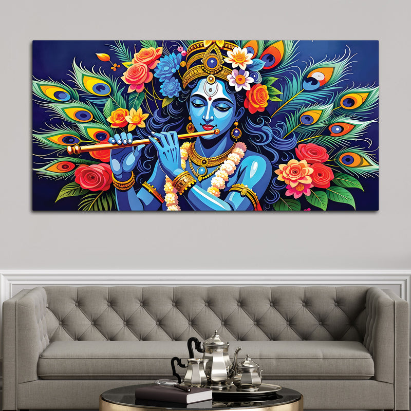 Lord Krishna Floral Peacock Theme Painting