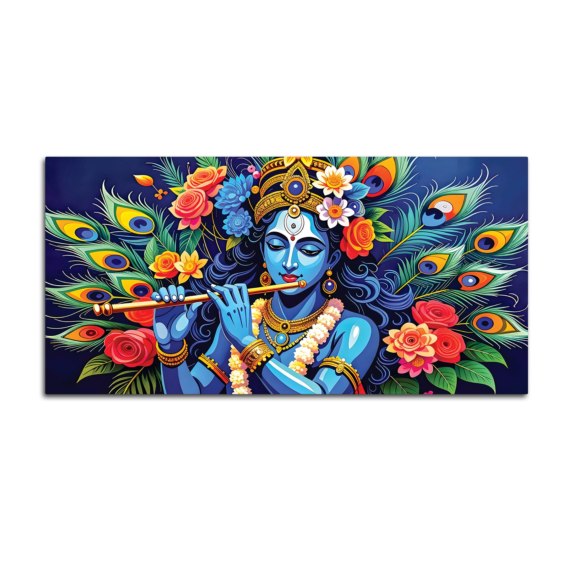 Lord Krishna Floral Peacock Theme Painting