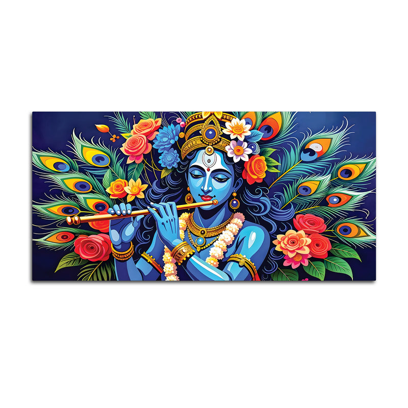 Lord Krishna Floral Peacock Theme Painting