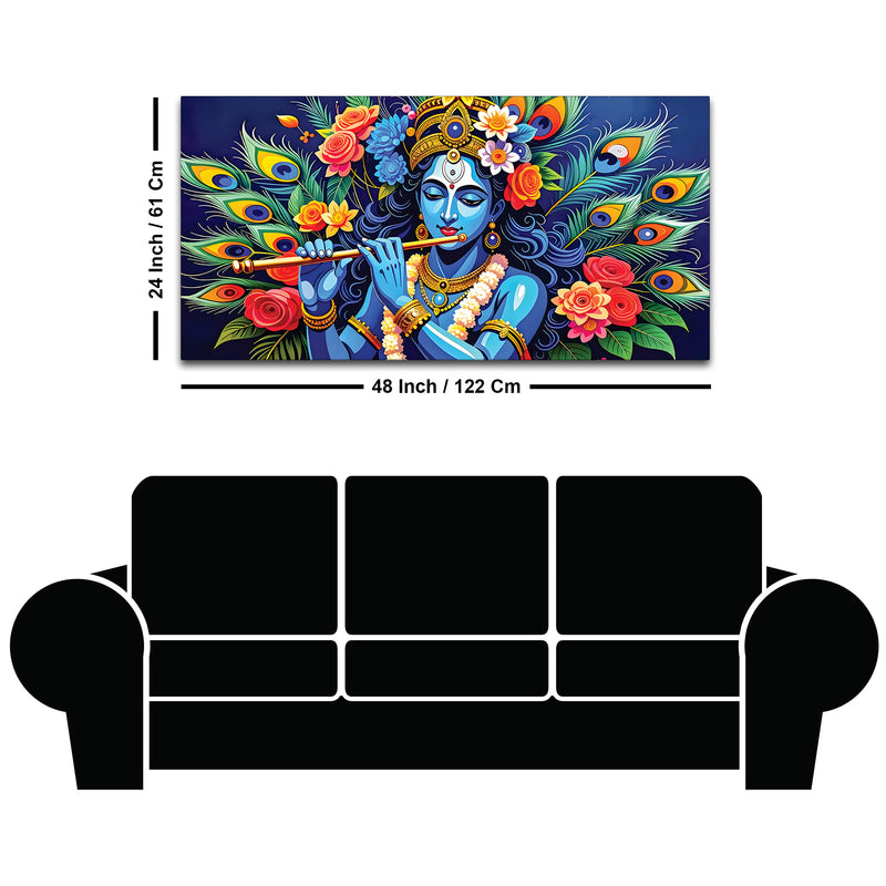 Lord Krishna Floral Peacock Theme Painting