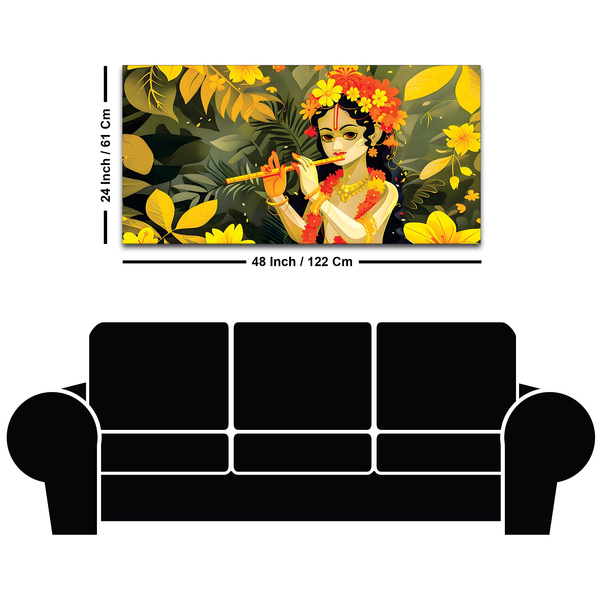 Lord Krishna Floral Theme Canvas Wall Painting for Home Decoration