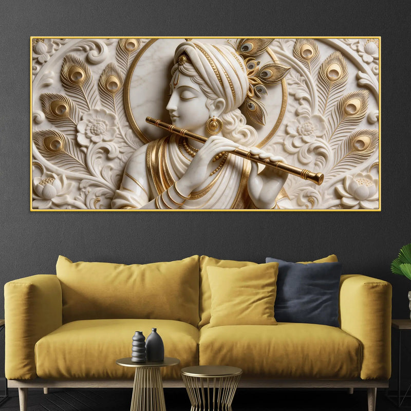 Lord Krishna Flute Symphony 3D Canvas Wall Painting