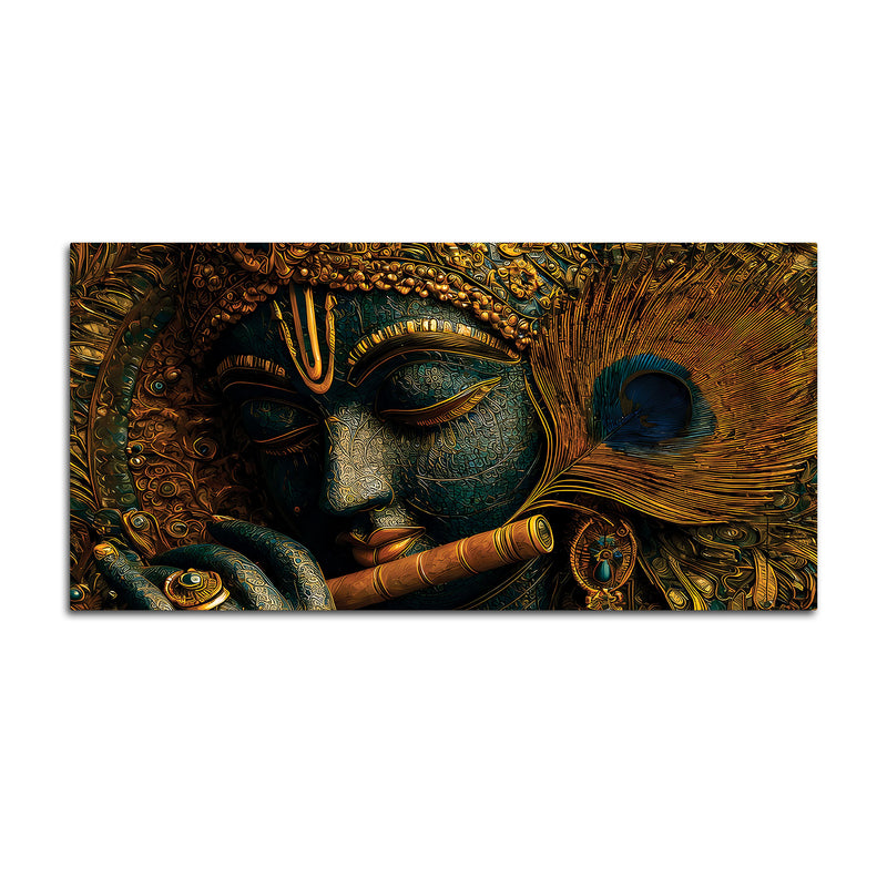 Lord Krishna Flute Textured Canvas Wall Painting for Living Room Decor