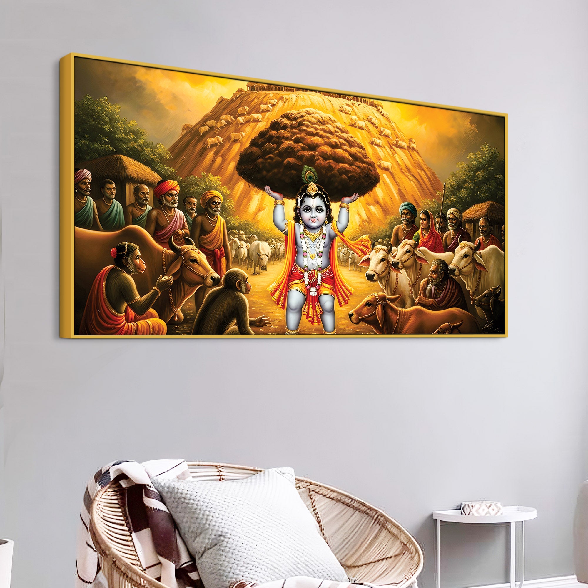 Lord Krishna Govardhan Leela Canvas Wall Painting for Home Décor