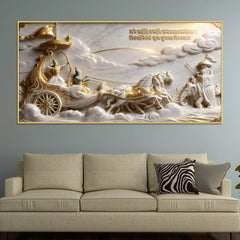 Lord Krishna Guiding Arjuna on the Divine Chariot Mahabharata Scene 3D Canvas Wall Painting