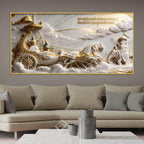Lord Krishna Guiding Arjuna on the Divine Chariot Mahabharata Scene 3D Canvas Wall Painting