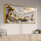 Lord Krishna Guiding Arjuna on the Divine Chariot Mahabharata Scene 3D Canvas Wall Painting