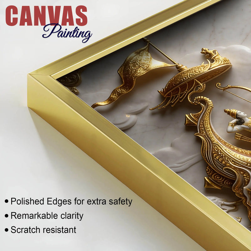 Lord Krishna Guiding Arjuna on the Divine Chariot Mahabharata Scene 3D Canvas Wall Painting