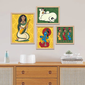 Lord Krishna Life Artistic Art Wall Frame Set of Four