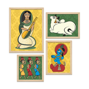 Lord Krishna Life Artistic Art Wall Frame Set of Four