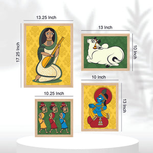 Lord Krishna Life Artistic Art Wall Frame Set of Four