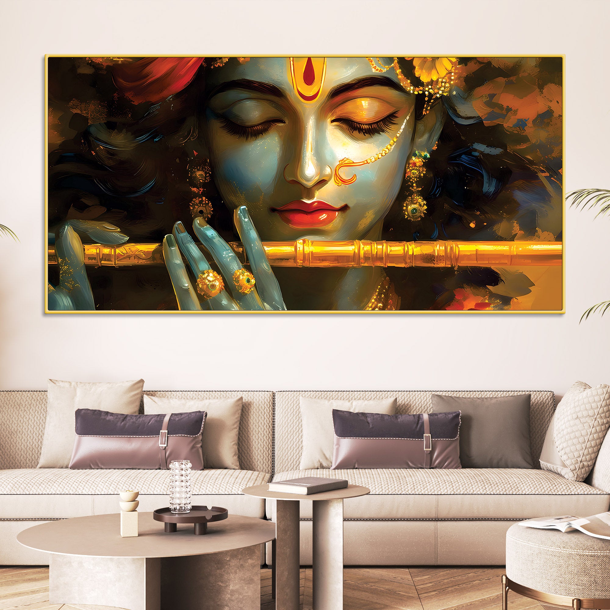 Lord Krishna Modern Spiritual Canvas Painting for Living Room