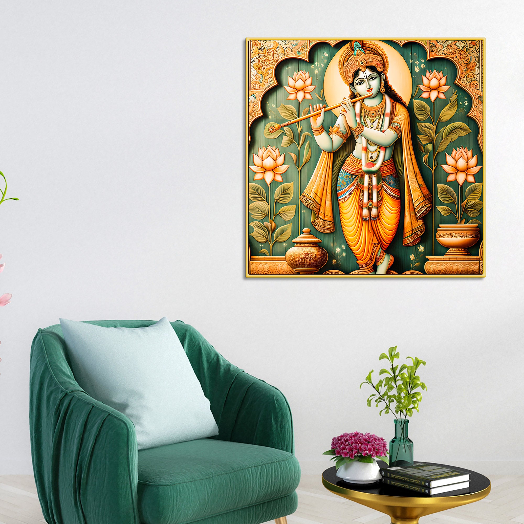 Lord Krishna Murli Manohar Lotus Harmony Spiritual Canvas Wall Painting for Home & Office