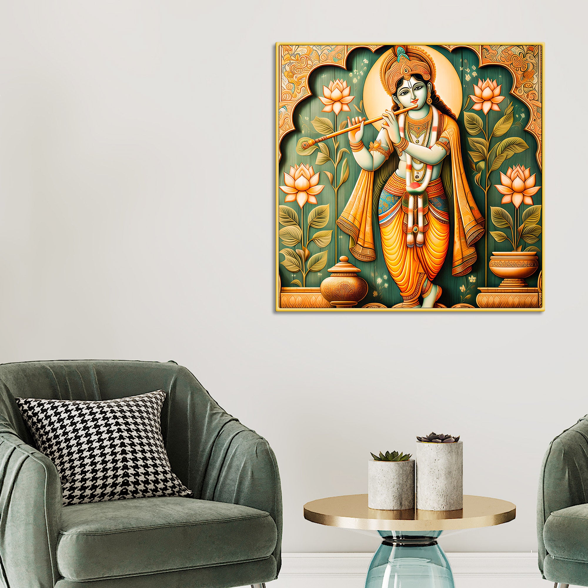 Lord Krishna Murli Manohar Lotus Harmony Spiritual Canvas Wall Painting for Home & Office