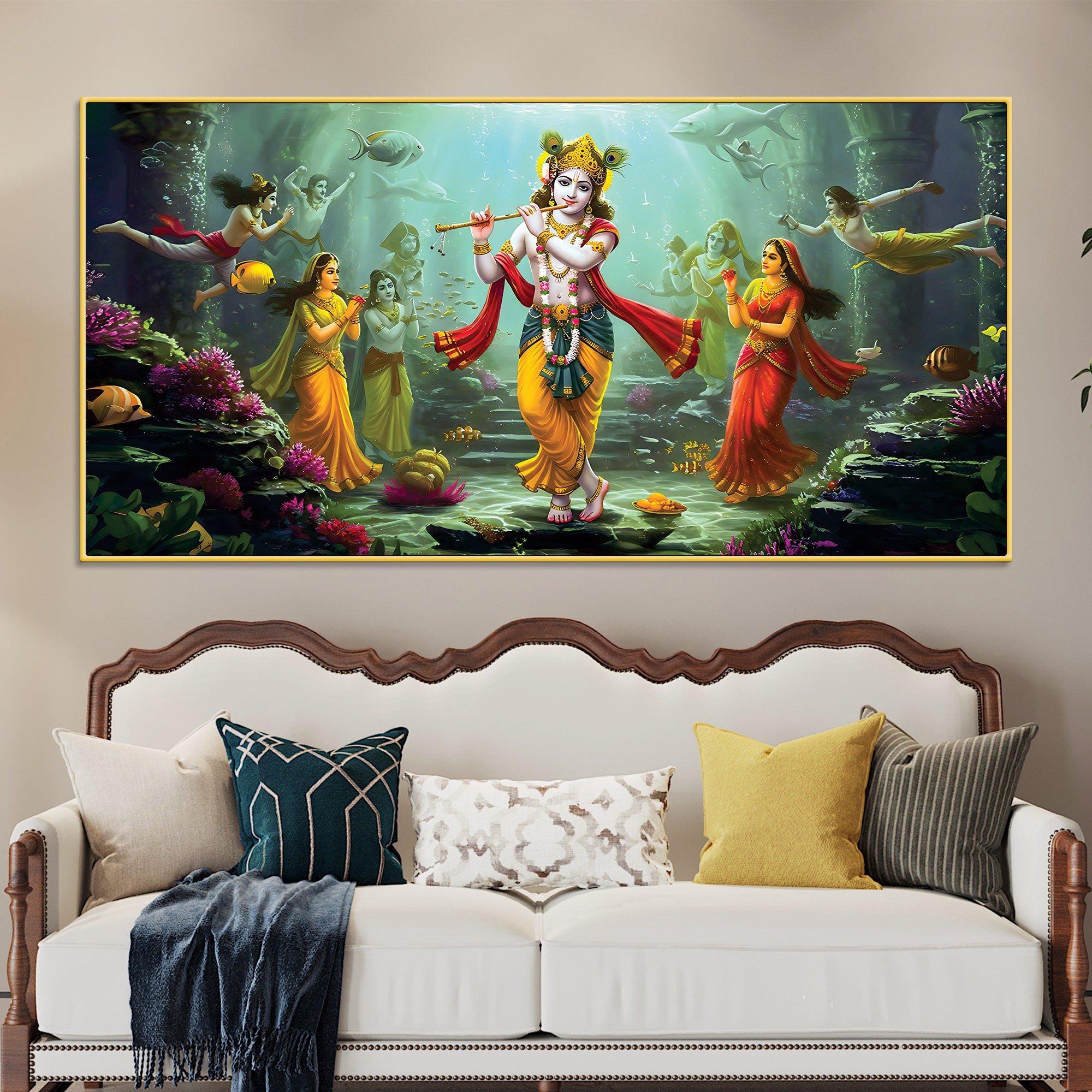 Lord Krishna Mythological Canvas Wall Painting for Home Decoration