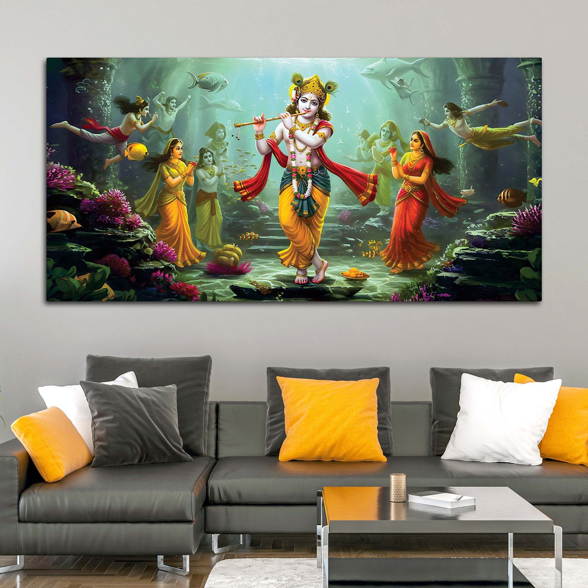 Lord Krishna Mythological Canvas Wall Painting for Home Decoration