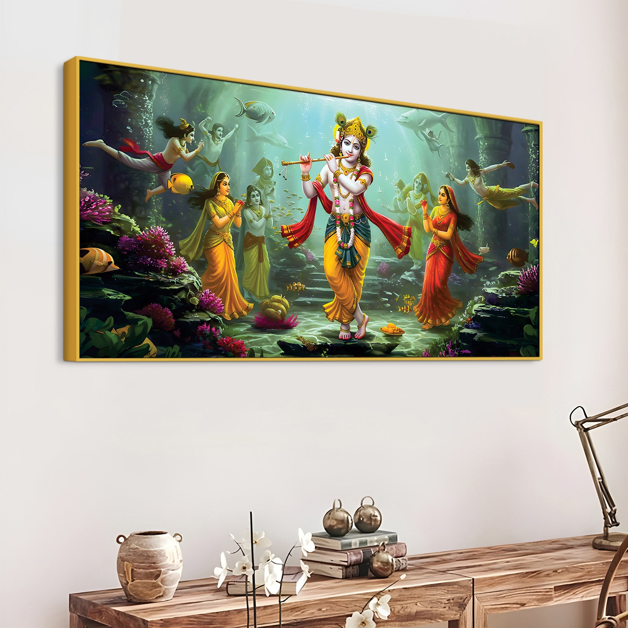 Lord Krishna Mythological Canvas Wall Painting for Home Decoration