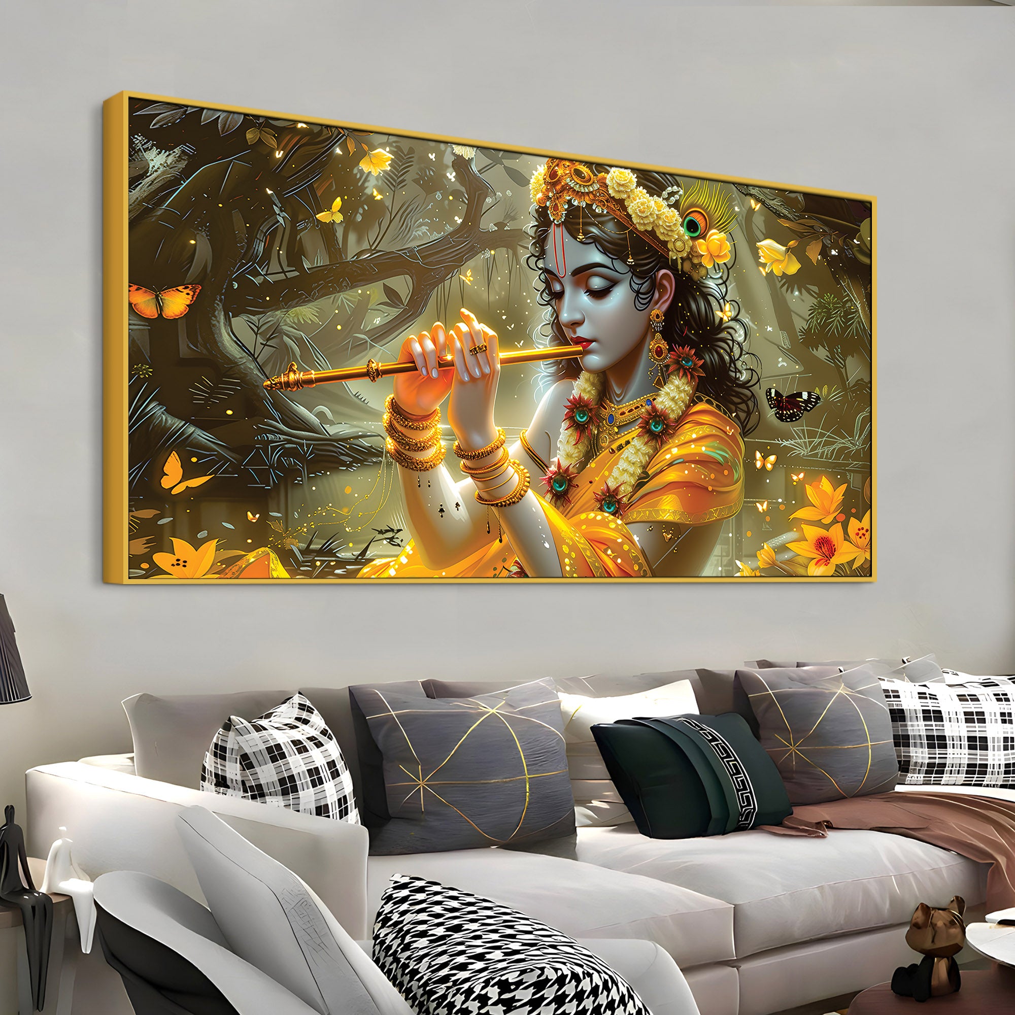 Lord Krishna Nature Theme Painting for Wall Décor