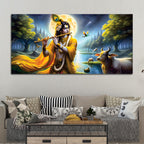 Lord Krishna Peaceful Moonlight Spiritual Painting