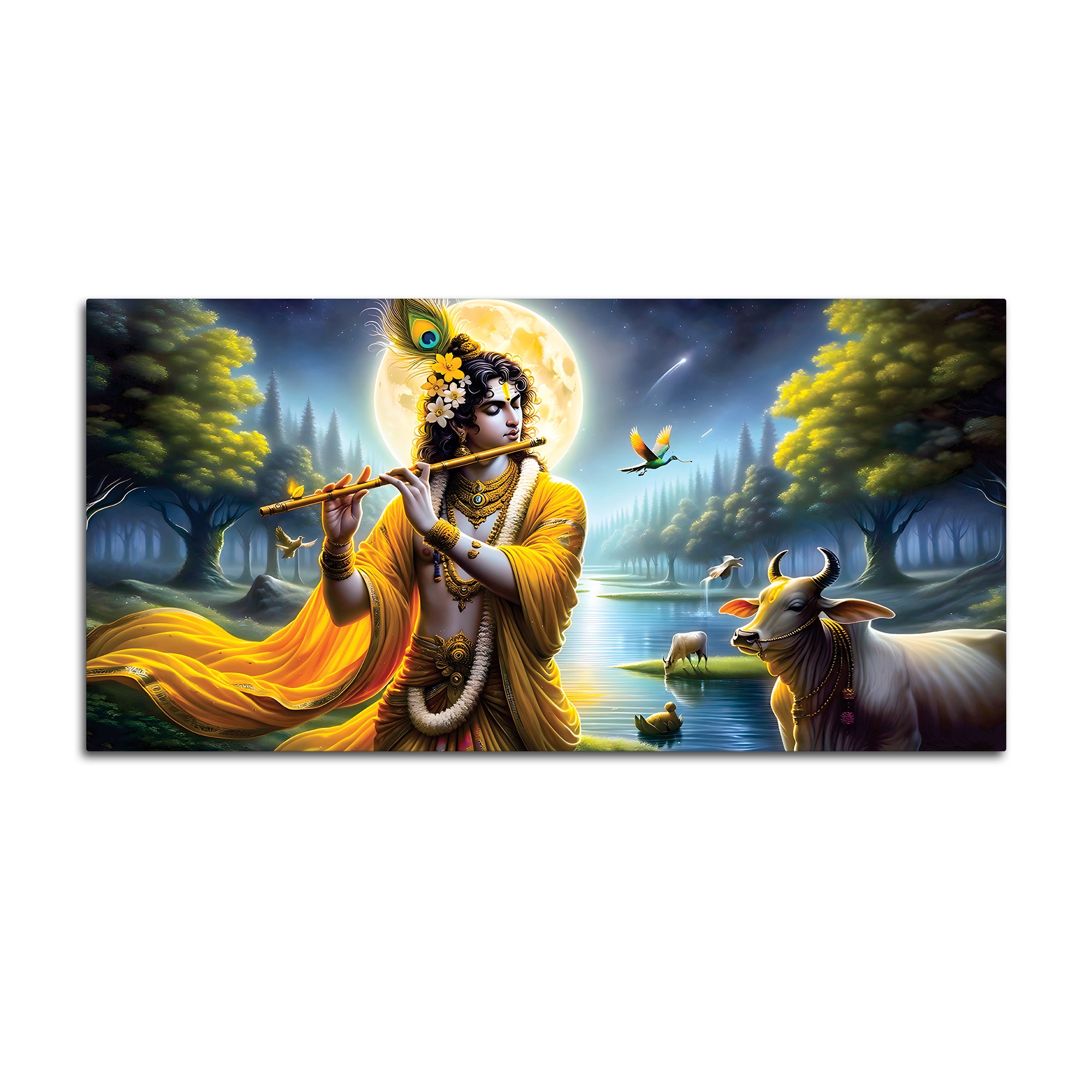 Lord Krishna Peaceful Moonlight Spiritual Painting