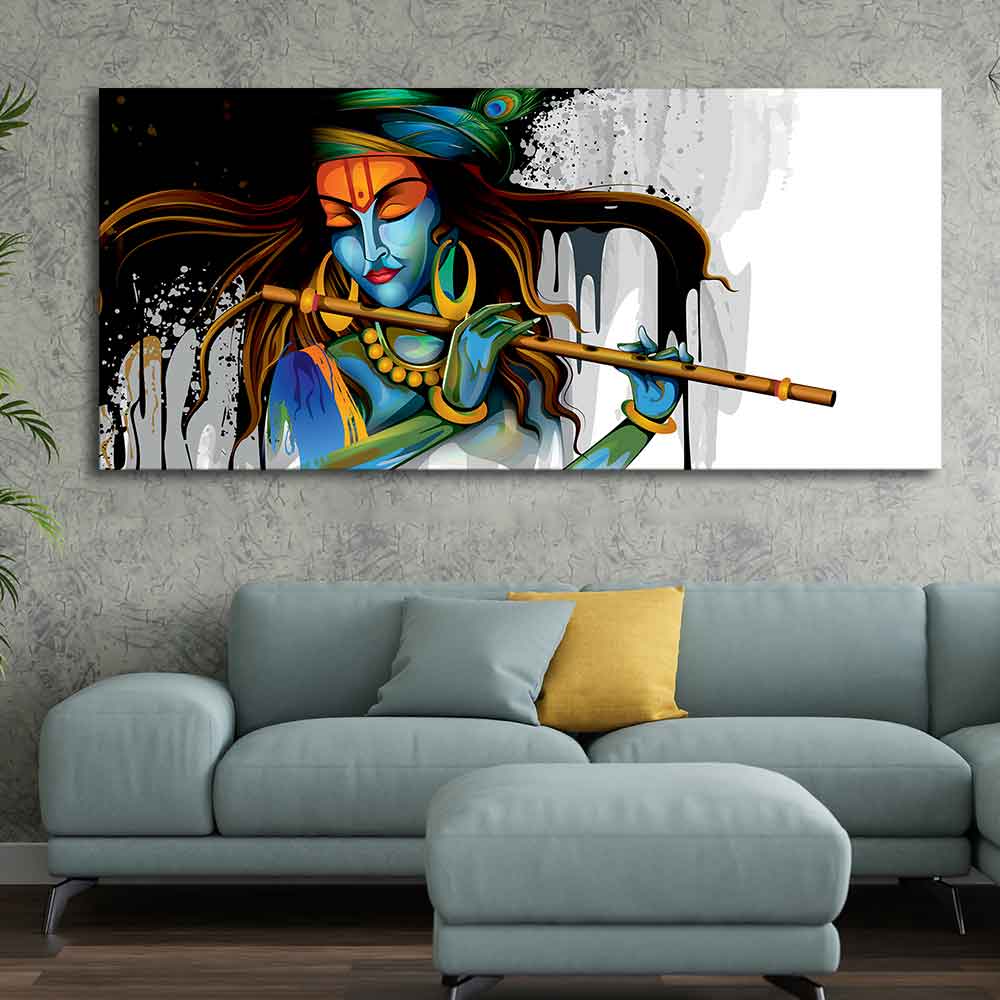 Lord Krishna Playing a Flute Canvas Wall Painting